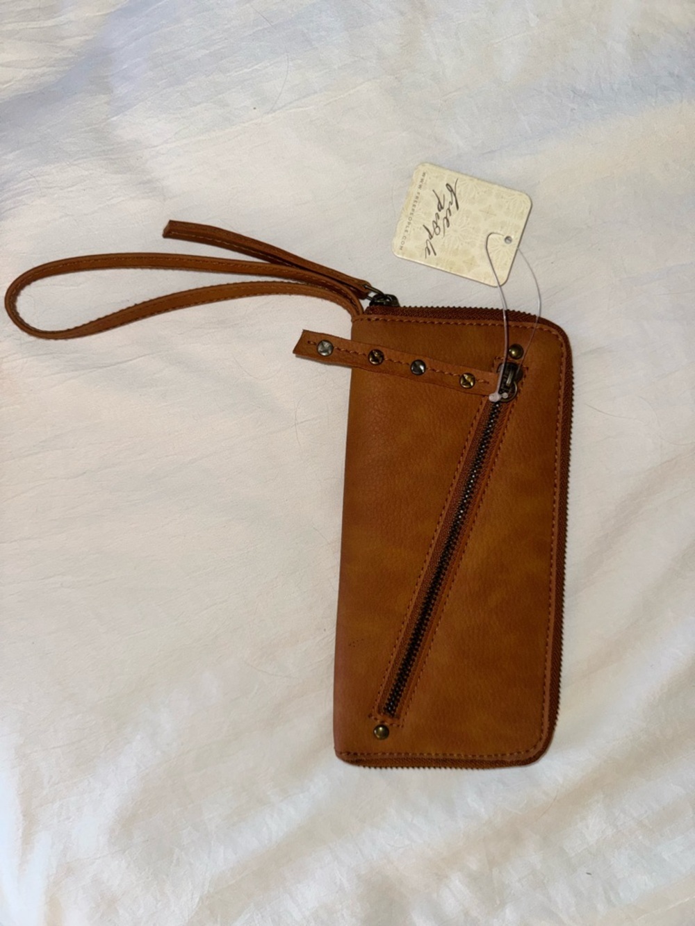 Free People Tan Leather Zip Wristlet Wallet - Picture 3 of 8